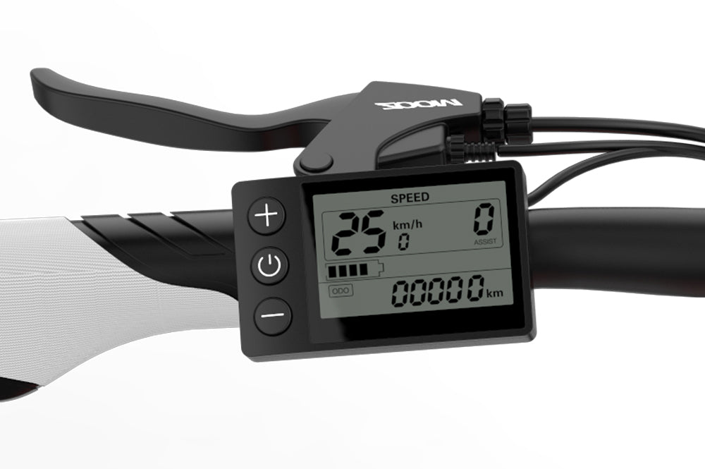 Multifunctional LCD display accessory for LANKELEISI electric bikes, showing control buttons and digital readout on the device.
